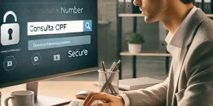 Advogado analisando informações de CPF em um computador para verificar a identidade e encontrar pessoas pelo CPF.