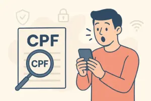Pessoa surpresa com telefones vinculados ao CPF em imagem ilustrativa